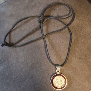 Vintage Mexican Sterling Silver Aztec Calendar Inlay Pendant